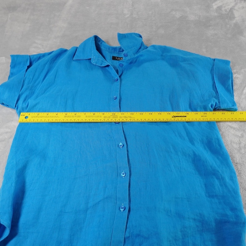 Lauren Ralph Lauren 100% Linen Button Up Shirt Women L Blue Short Sleeve Classic - Picture 5 of 12